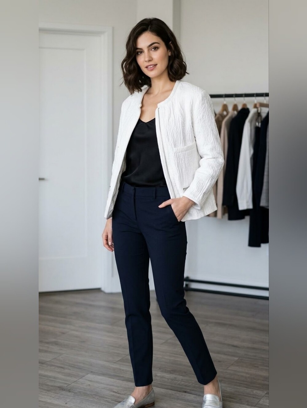 ZARA Woman Cream Textured Matelassé Collarless Zip Jacket | S